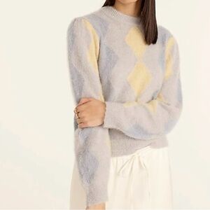 J. Crew Diamond Checked Crewneck Sweater Alpaca Wool Blend Women’s Size Medium